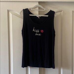 SOMA Black Sleeveless Top with Kiss Me Design.Size L